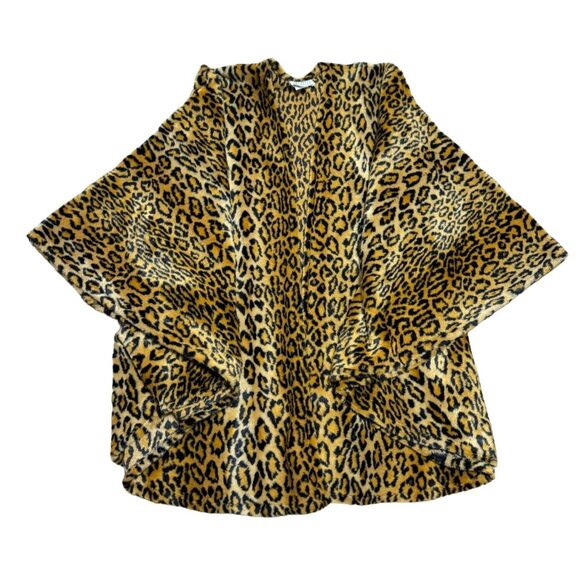 Vtg Leopard Wrap Fleece Womens Black Brown USA Made Kathleen for Sweet Herb - Picture 1 of 4